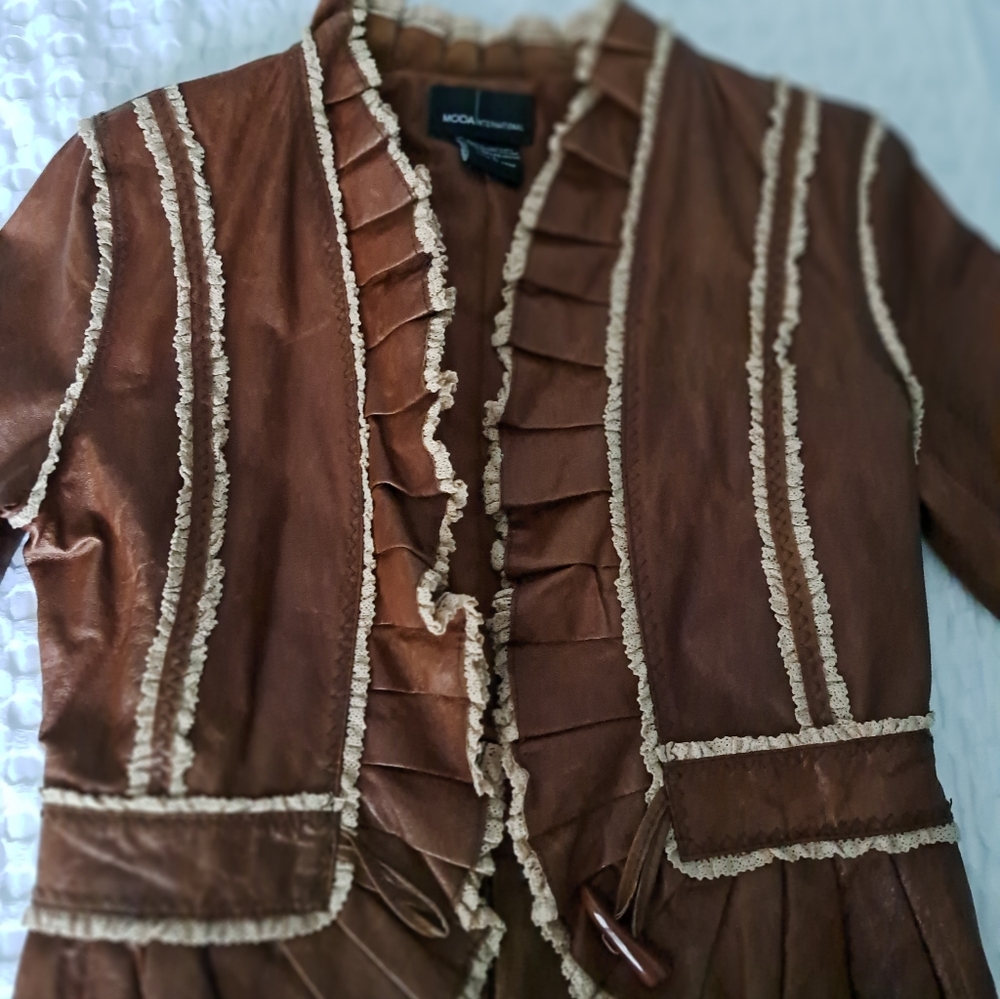 Brown Ruffled Women's Jacket - Picture 4 of 12